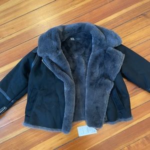 Zara suede faux fur motorcycle jacket
